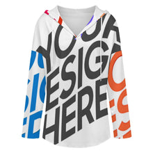 Lade das Bild in den Galerie-Viewer, Multi-Image-Druck Damen / Frauen Langärmliger hoodie mit v-ausschnitt C19H mit Foto Design Motiv Text selbst gestalten und bedrucken
