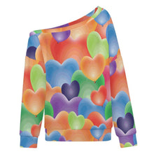 Lade das Bild in den Galerie-Viewer, Off-shoulder Hoodie Color Heart Pattern
