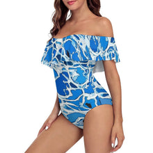 Lade das Bild in den Galerie-Viewer, Einteiler-Badeanzug mit Off-Shoulder-Ausschnitt und Rüschen – personalisiert bedruckt
