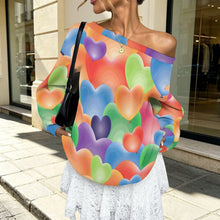 Lade das Bild in den Galerie-Viewer, Off-shoulder Hoodie Color Heart Pattern
