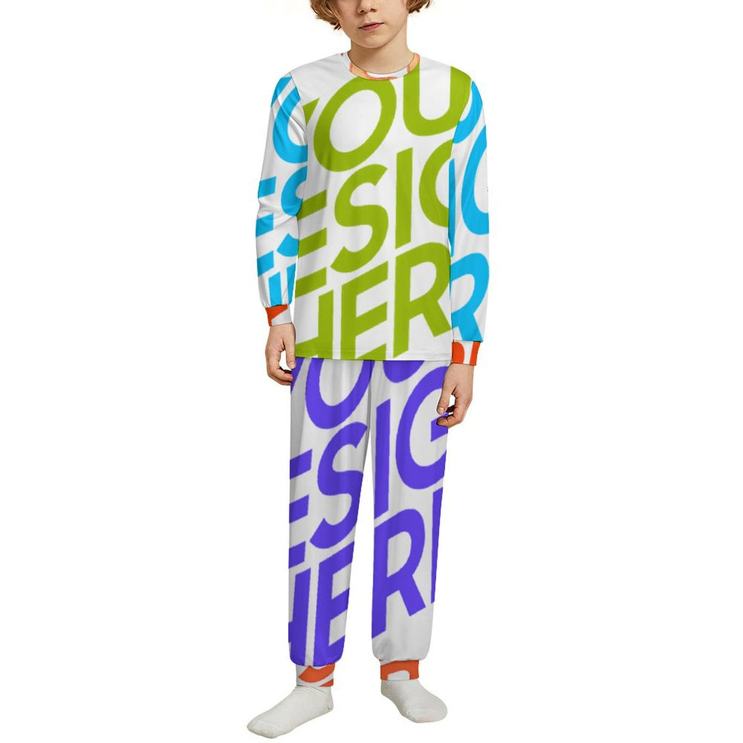 Multi-Image-Druck Kinder Rundhalsausschnitt Langarm Pyjama-Set LM126 mit Fotos Muster Text Logo selbst gestalten und bedrucken