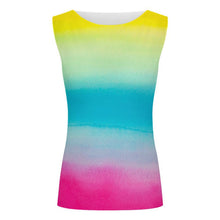 Lade das Bild in den Galerie-Viewer, Sexy Mesh Sleeveless T-shirt Yellow &amp; Blue &amp; Pink Watercolor
