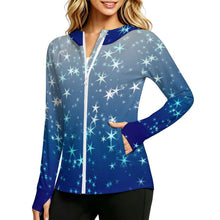 Lade das Bild in den Galerie-Viewer, Sunscreen Hooded Long Sleeved Jacket Stars, Blue, Gradients
