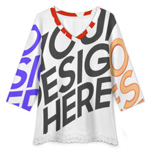 Lade das Bild in den Galerie-Viewer, Multi-Image-Druck Damen / Frauen V-Ausschnitt T-Shirt mit Spitzenbesatz und halblangen Ärmeln SDS2513 mit Foto Design Motiv Text selbst gestalten und bedrucken
