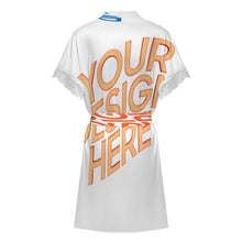 Lade das Bild in den Galerie-Viewer, Multi-Image-Design Damen/Frauen Kurzärmeliger Bademantel Pyjama mit Gürtel und Spitzenbesatz SDS2517 mit Foto Design Motiv Text selbst gestalten und bedrucken
