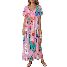Lade das Bild in den Galerie-Viewer, Short Sleeved V-neck Dress Dinosaurs, Ghosts, Party

