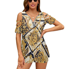 Lade das Bild in den Galerie-Viewer, Cold-Shoulder Tunika mit Reißverschluss | V-Ausschnitt &amp; Custom Print
