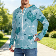 Lade das Bild in den Galerie-Viewer, Sunscreen Hooded Long Sleeved Jacket Blue Heart
