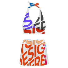 Lade das Bild in den Galerie-Viewer, Multi-Image-Druck Damen / Frauen Zweiteiliger Badeanzug mit Schnürung und Minirock (Schlitz) 308977 mit Fotos Muster Text Logo selbst gestalten und bedrucken
