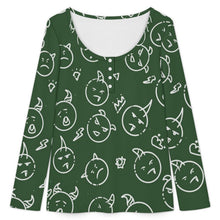 Lade das Bild in den Galerie-Viewer, Button-up Long-sleeved Sweater Fun, Dark Green, Monsters
