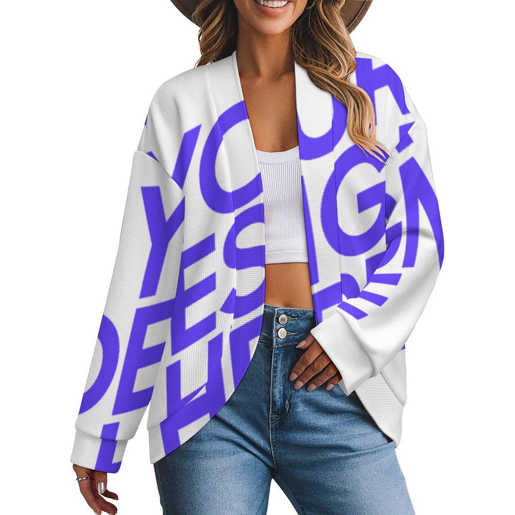 Einzelbilddruck Damen / Frauen Pullover Strickjacke mit weit überschnittenen Schultern und langen Ärmeln LM561 mit Fotos Muster Text Logo selbst gestalten und bedrucken