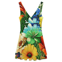 Lade das Bild in den Galerie-Viewer, V-neck Sleeveless Double Layered Ruffled Skirt Vintage, Floral
