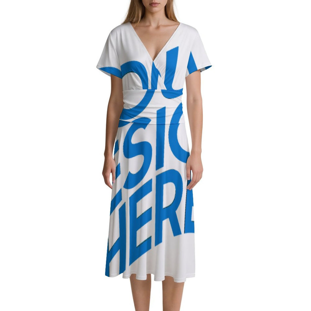 Damen / Frauen Kurzärmliges Kleid mit V-Ausschnitt LYQ142 mit Foto Design Motiv Text selbst gestalten und bedrucken (Simple Design)