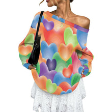 Lade das Bild in den Galerie-Viewer, Off-shoulder Hoodie Color Heart Pattern

