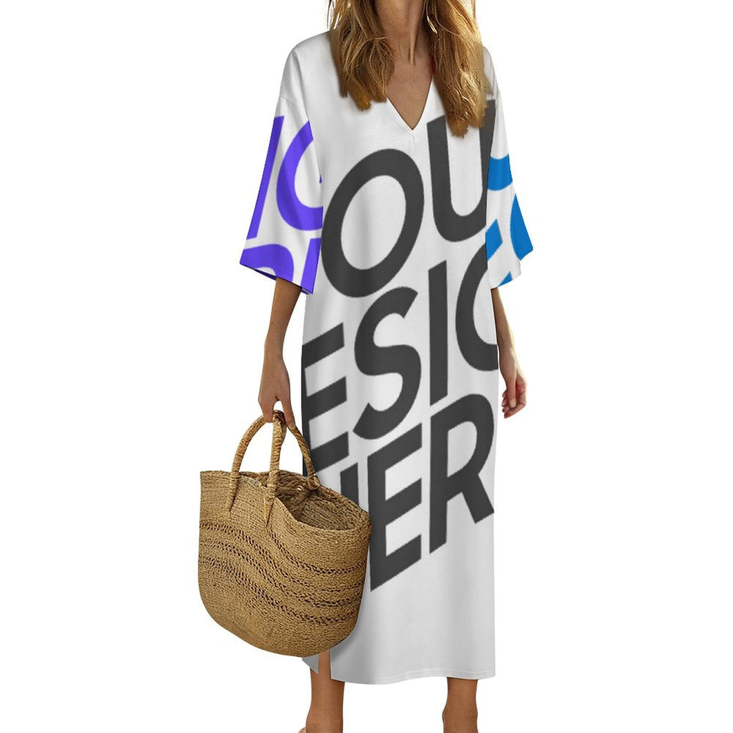 Multi-Image-Design Personalisierte Morgenmantel im mediterranen Stil mit V-Ausschnitt und halblangen Ärmeln YKL06 für Damen / Frauen | Langärmliger Morgenmantel mit V-Ausschnitt mit Foto selbst gestalten
