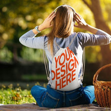 Lade das Bild in den Galerie-Viewer, Jutebeutel Segeltuch Canvas Kordelzugbeutel Kordeltasche Rucksack mit Kordelzug (Auf beiden Seiten verschiedene Bilder drucken) mit Fotos Muster Text Logo selbst gestalten und bedrucken
