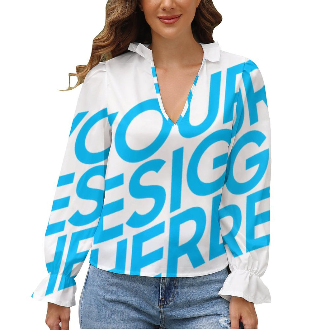 Langarmhemd Hemd mit Puffärmeln für Damen Frauen mit Foto Text selbst gestalten und bedrucken