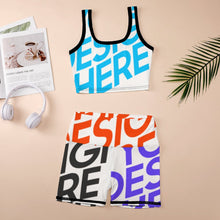 Lade das Bild in den Galerie-Viewer, Multi-Image-Druck Yoga Set NZ063 Jogginganzug Damen Traingsanzug 2 Teile Nahtlose Sportanzug Damen Crop Top und Hohe Taille Yoga-Shorts Sport Sets mit Foto Text Muster selbst gestalten und bedrucken
