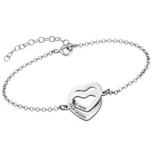 Lade das Bild in den Galerie-Viewer, 925 Sterling Silber Damen Doppeltes Herz Charm Armband S0012 mit Gravur mit 18K Gold Roségold Vergoldung Länge verstellbar selbst gestalten
