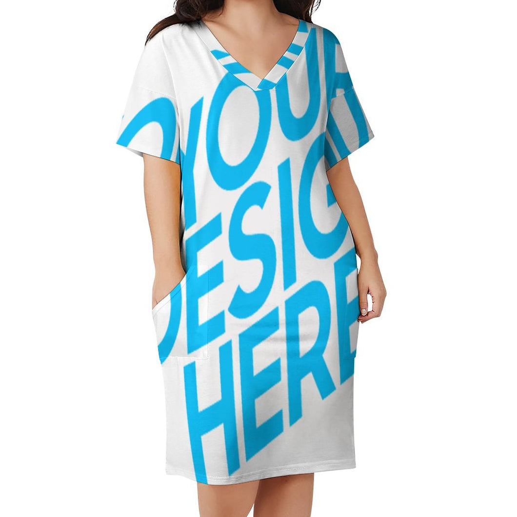 Bis 5XL Einzelbilddruck Damen Lockeres TSHIRT T-Shirt Kleid mit Taschen LQ mit Fotos Muster Text Logo selbst gestalten und bedrucken