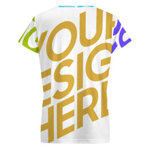 Lade das Bild in den Galerie-Viewer, Oversize Multi-Image-Druck Damen / Frauen T-Shirt Kurzarm mit V Ausschnitt VT Große Größen mit Fotos Muster Text Logo selbst gestalten und bedrucken
