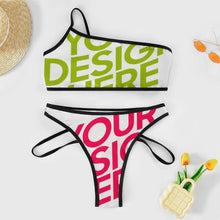 Lade das Bild in den Galerie-Viewer, 2023 New edle Multi-Image-Design Push-Up Bustier Bikini Set 2 teilig EIN Schulter Bademode mit Ihrem Foto Motiv und Text selbst gestalten und bedrucken
