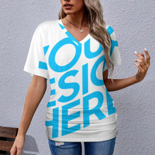 Lade das Bild in den Galerie-Viewer, Einzelbilddruck Tshirt Damen mit V-Ausschnitt mit Falten Dekoration BHT mit Namen Fotos Text selbst gestalten und bedrucken
