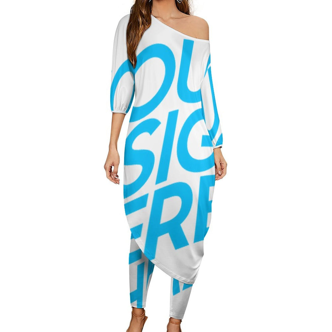 Damen OFF Shoulder Shirt Kleid mit Carmen-Ausschnitt mit Hose SET 2tlg. VTZ mit Fotos Muster Text Logo selbst gestalten und bedrucken
