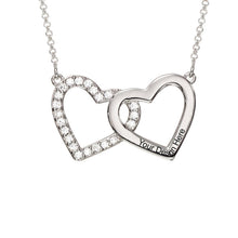 Lade das Bild in den Galerie-Viewer, Sterling Silber Halskette mit Doppelherz Diamant Anhänger mit Wunschgravur X0093 mit 18K Gold Roségold Vergoldung Länge verstellbar selbst gestalten
