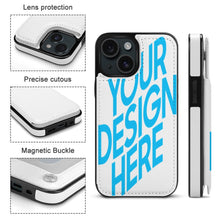 Lade das Bild in den Galerie-Viewer, TPU Leder iPhone 15 Plus Pro Max Handyhülle Business Handytasche Kartenfach Schutzhülle mit Standfunktion zum Aufklappen aufstellbar Etui mit Foto Design Motiv Text selbst gestalten und bedrucken
