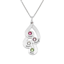 Lade das Bild in den Galerie-Viewer, Gravierte Familienanhänger-Halskette mit Geburtssteinen X0030 in 925 Sterling Silber mit 18K Gold / Roségold Vergoldung Länge verstellbar selbst gestalten
