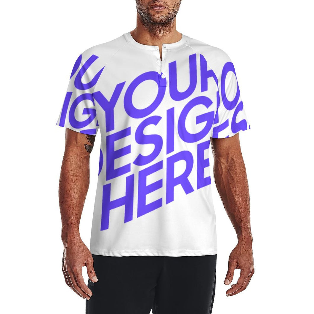 Einzelbild-Design Männer Kurzarm Reglan T Shirt mit drei Knöpfen mit Ihrem Design Motiv Foto Text selbst gestalten und bedrucken