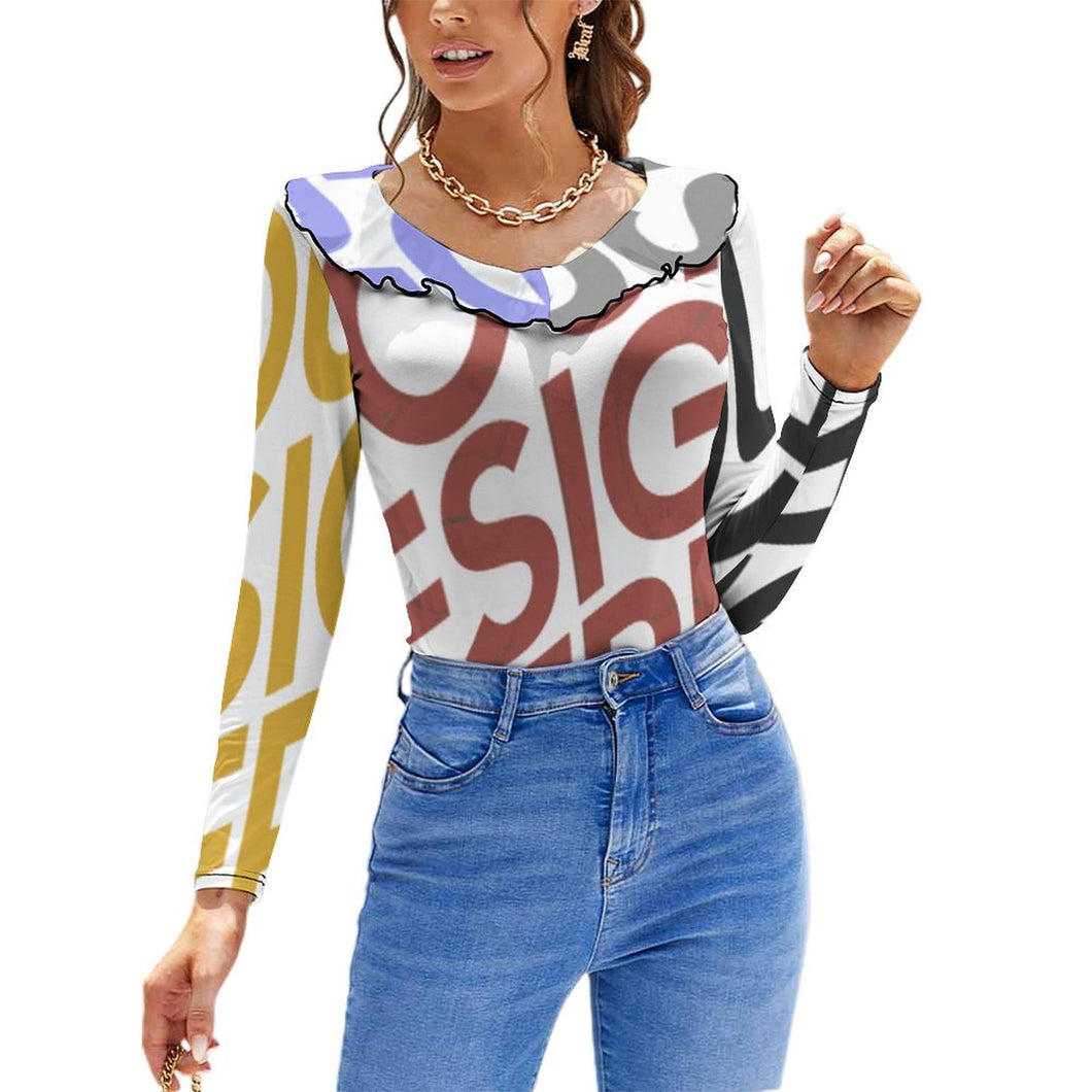 Multi-Image-Druck Damen Enges Longsleeve Shirt Langarm mit Rüschen NZ129 mit Fotos Muster Text Logo selbst gestalten und bedrucken
