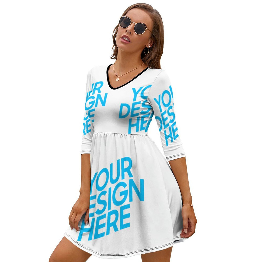 Wunderschönes Casual Kleid mit 2/3 Arm mit V-Ausschnitt für Damen / Frauen NZ029 selbst gestalten und bedrucken