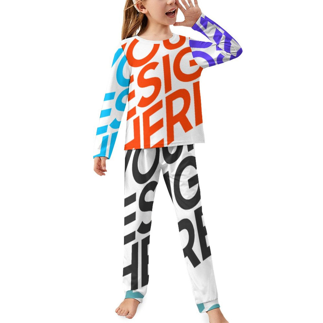 Multi-Image-Druck Voll Druck Schlafanzug Pyjama Kinder Mädchen JTZ in langer Form mit Fotos Muster Text Logo selbst gestalten und bedrucken