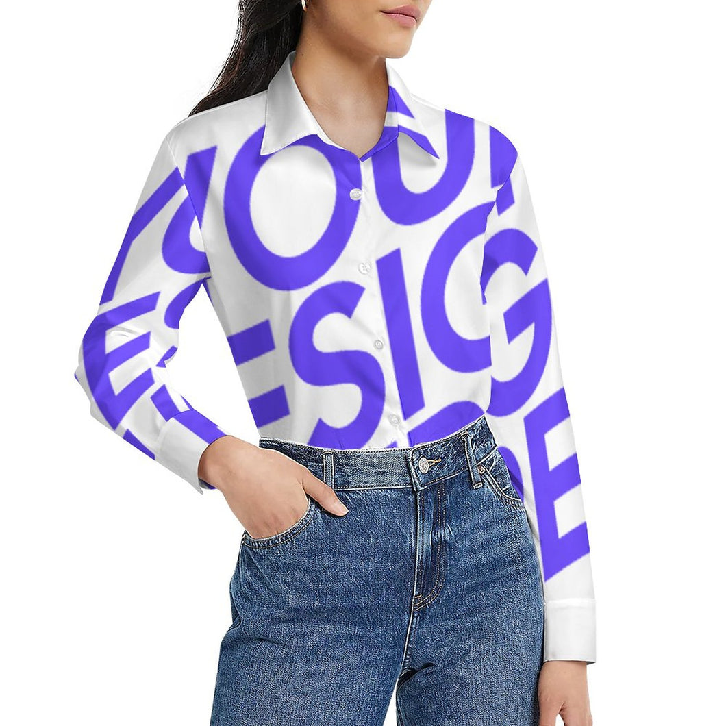 Damen / Frauen Einzelbild-Design Langarm Hemd Langarm-Bluse SDS20079 mit Ihrem Design Motiv Foto Text selbst gestalten und bedrucken