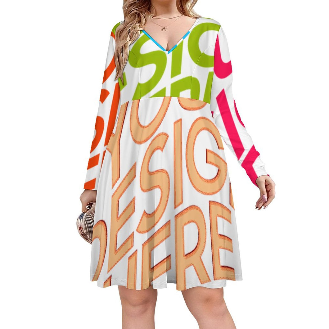 Multi-Image-Druck Oversized V-Ausschnitt Langarm Kleid Blusenkleid B829 mit Fotos Muster Text Logo selbst gestalten und bedrucken
