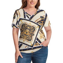 Lade das Bild in den Galerie-Viewer, Große Größe Short Sleeve Shirt V-Neck T-Shirt TSHIRT NZ109 - Damen / Frauen - selbst gestalten und bedrucken
