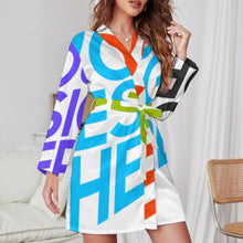Lade das Bild in den Galerie-Viewer, Damen / Frauen Multi-Image-Druck Langarm Nachthemd Bademantel mit Gürtel mit Foto Text Muster ASWQ selbst gestalten und bedrucken
