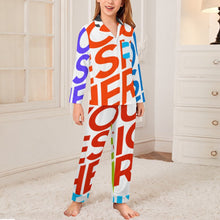 Lade das Bild in den Galerie-Viewer, Multi-Image-Design Jungen Mädchen Kinder Pyjama langarm Schlafanzug zum knöpfen 2 tlg. mit Foto Design Motiv Text selbst gestalten und bedrucken in Karo Optik mit Knopfleiste
