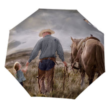 Lade das Bild in den Galerie-Viewer, Manueller / Automatischer 3-Falt Regenschirm Taschenschirm mit 3 Segmenten Außendruck mit Fotos Logos selbst gestalten und bedrucken
