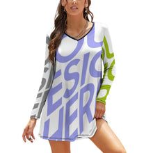 Lade das Bild in den Galerie-Viewer, Multi-Image-Design Damen / Frauen Langarm Kleid Jerseykleid Sommer NZ035 mit Foto Design Motiv Text selbst gestalten und bedrucken
