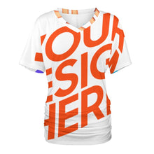 Lade das Bild in den Galerie-Viewer, Multi-Image-Druck Tshirt Frauen Kurzarmshirt mit V-Ausschnitt mit Falten Dekoration BHT mit Namen Fotos Text selbst gestalten und bedrucken
