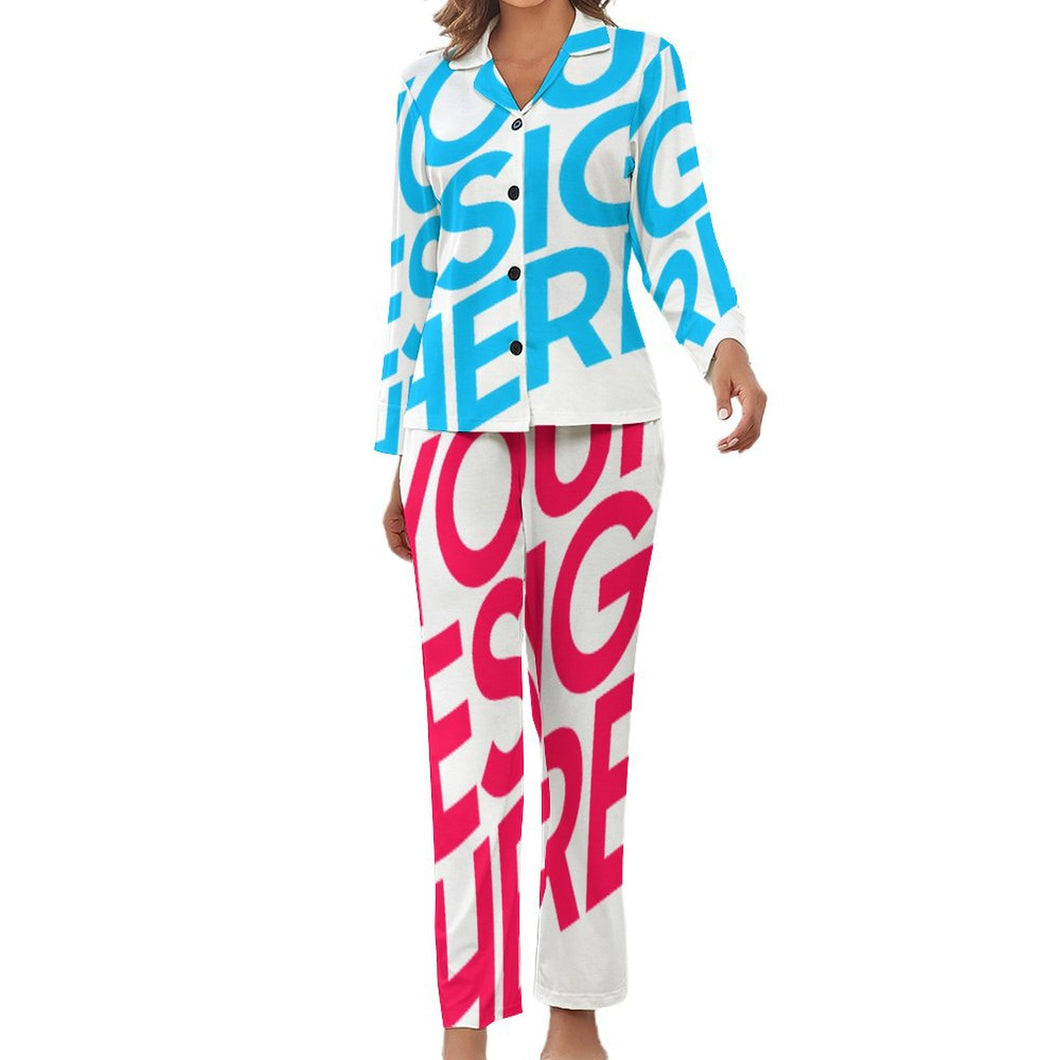 Einzelbild-Design Schlafanzug Zweiteiliger Homewear Pyjama aus Satin für Damen/Frauen DTZREV1 mit Foto Design Motiv Text selbst gestalten und bedrucken