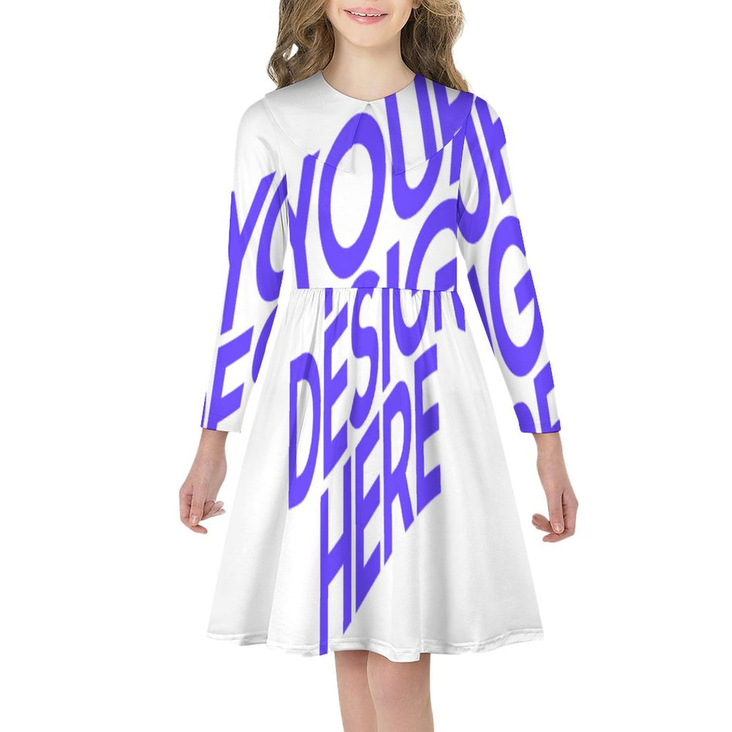 Einzelbild-Design Mädchen Langarm Kleid Jerseykleid A-Linien-Kleid F6Q mit Foto Design Motiv Text selbst gestalten und bedrucken