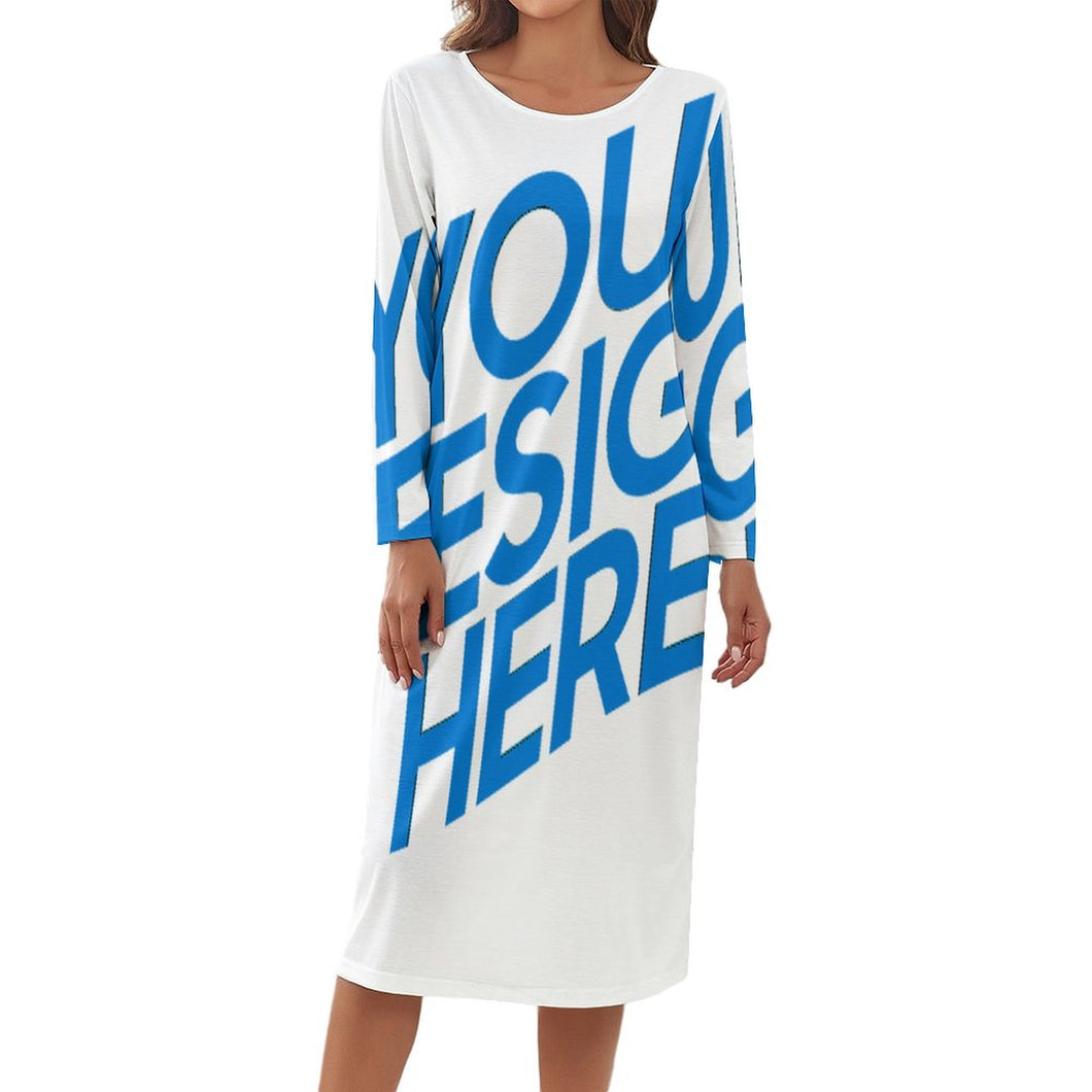 Elegantes Damen Nachthemd Sleepshirt Nachtwäsche mit Rundhalsausschnitt Langen Armen AEQ für Damen Frauen mit Foto Muster Text selbst gestalten und bedrucken