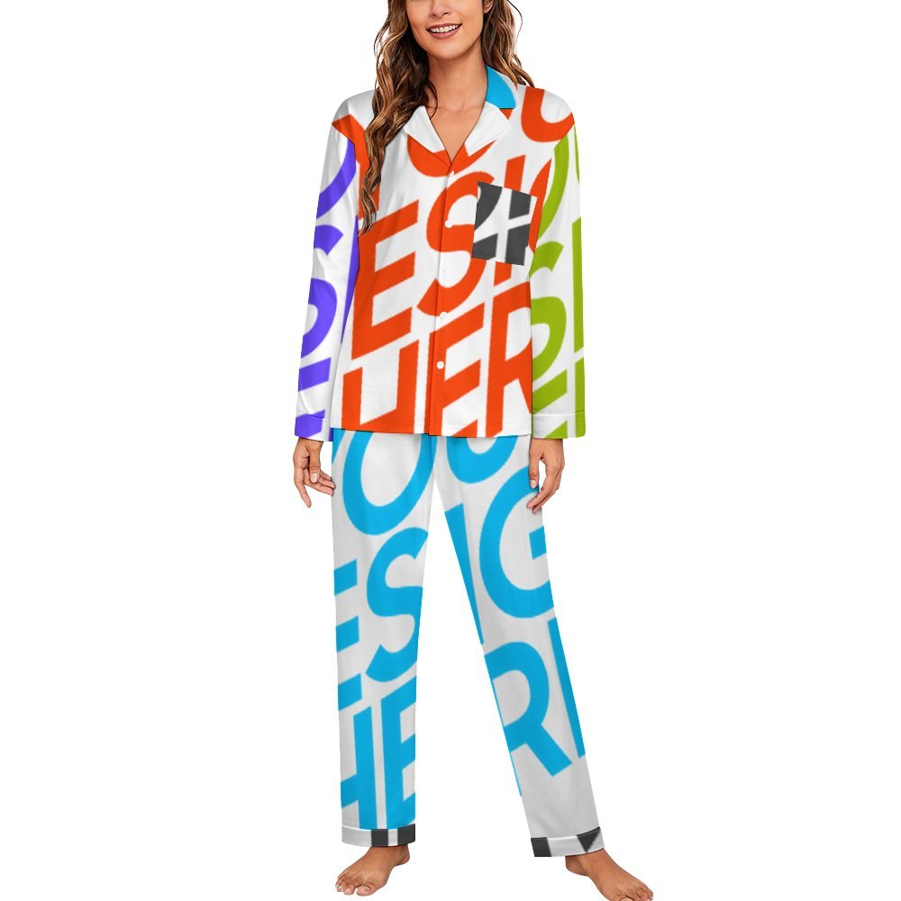 Multi-Image-Design Damen / Frauen Schlafanzug Pyjama Set Langarm - Kragen Classic (2 tlg.) SDS062 mit Foto Design Motiv Text selbst gestalten und bedrucken
