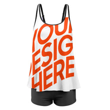 Lade das Bild in den Galerie-Viewer, Multi-Image-Druck Damen / Frauen Badeanzug Set Tankini Top mit Hose in bauchbedeckender Form QZ6072 mit Fotos Muster Text Logo selbst gestalten und bedrucken
