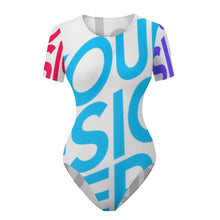 Lade das Bild in den Galerie-Viewer, Multi-Image-Druck Damen Kurzarm Body Bodysuit mit Rundhalsausschnitt mit Fotos Muster Text Logo selbst gestalten und bedrucken
