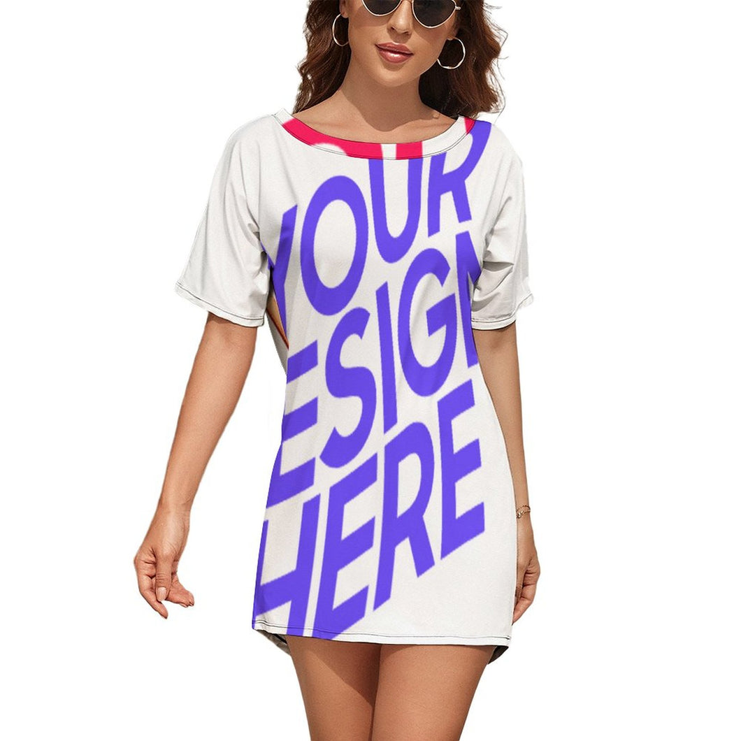 Damen / Frauen Multi-Image-Design T Shirt Kleid Shirtkleid Sommerkleid NZ023 mit Ihrem Design Motiv Foto Text selbst gestalten und bedrucken
